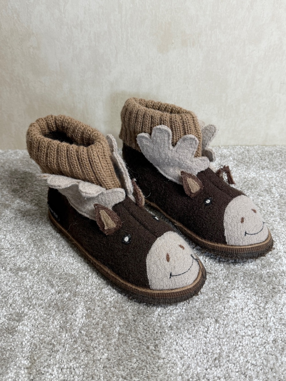 Garnet Hill Kids 100% Boiled New Wool Moose Slipper Boots in Brown 2